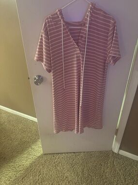 SHEIN Pink and White Striped Midi Dress